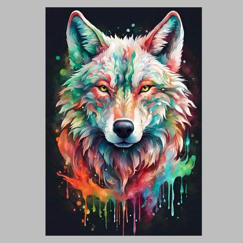 Bunter Wolfkopf Farbexplosion