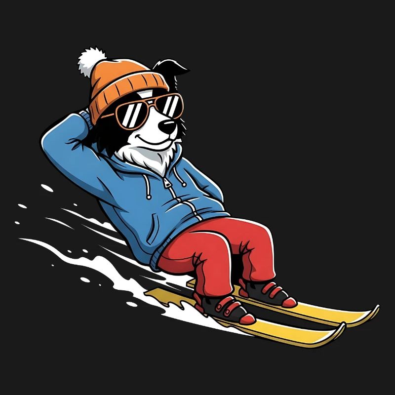 Relaxed Ski Dog With Sunglasses And Hat