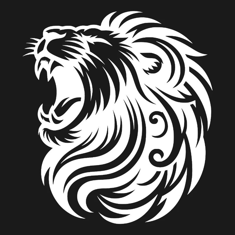 Roaring lion with elegant mane and teeth