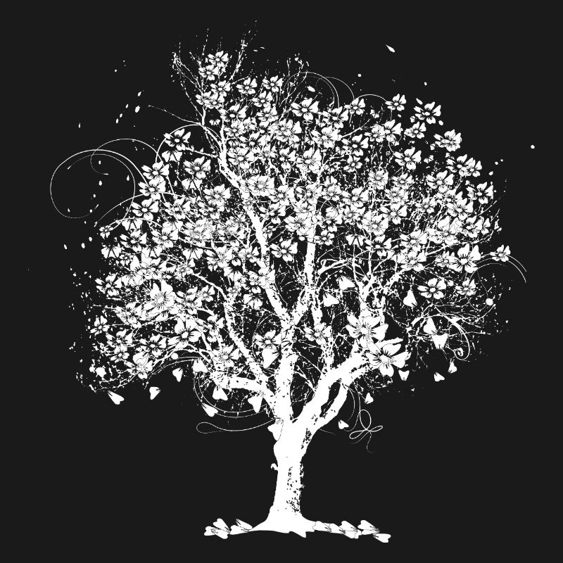 Spring tree in bloom – black and white artwork
