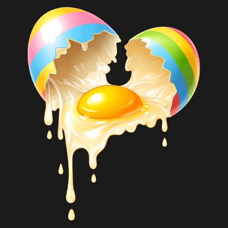 Broken Easter egg with flowing egg yolk