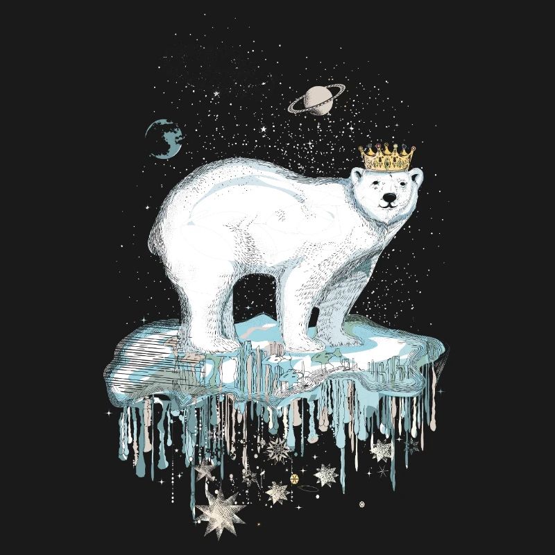 Majestätischer Eisbär mit Krone auf Eisscholle