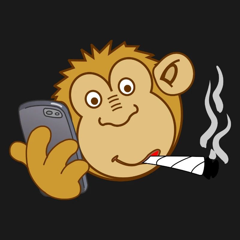 Affe mit Handy und Joint – moderne Sucht