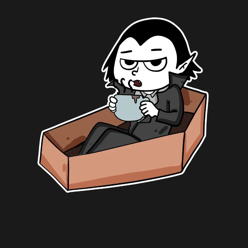 Vampire drinks coffee