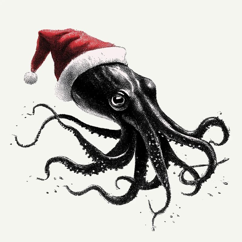 Weihnachtskrake mit Weihnachtsmütze