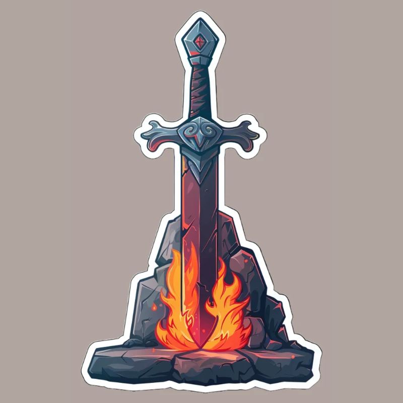 Fantasy RPG Épée avec du feu dans une pierre