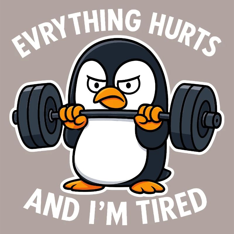 Grumpy Penguin Lifting Weights
