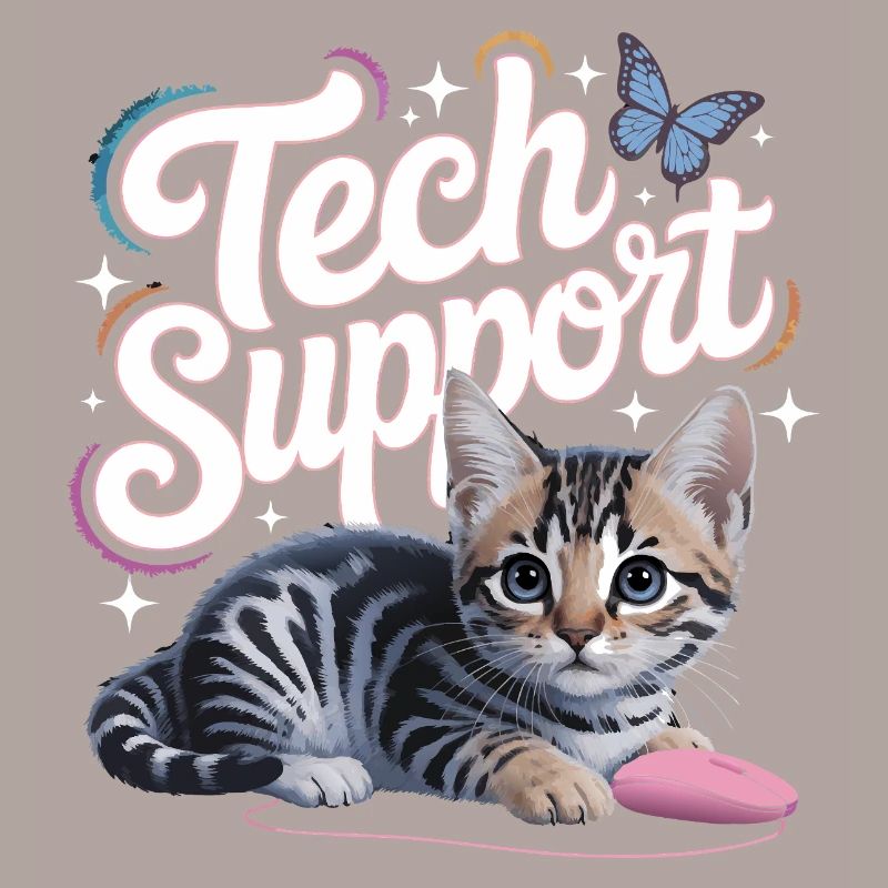 Support technique amusant, chat mignon, informatique ironique