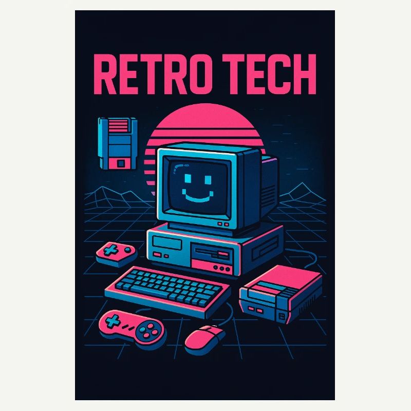Retro Tech Computer Graphic Designer with Smile