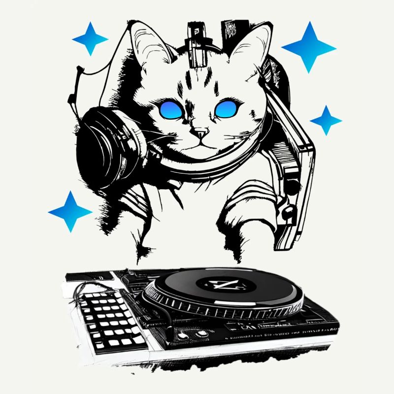 DJ cat avec table de mixage