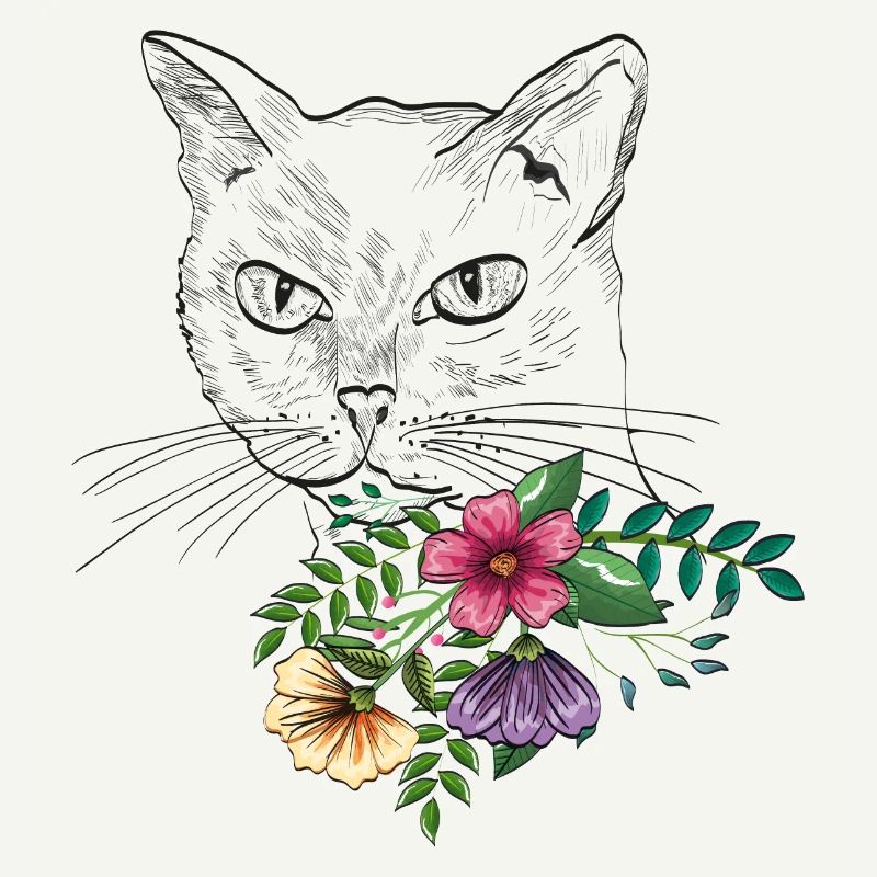 Chat avec bouquet de fleurs