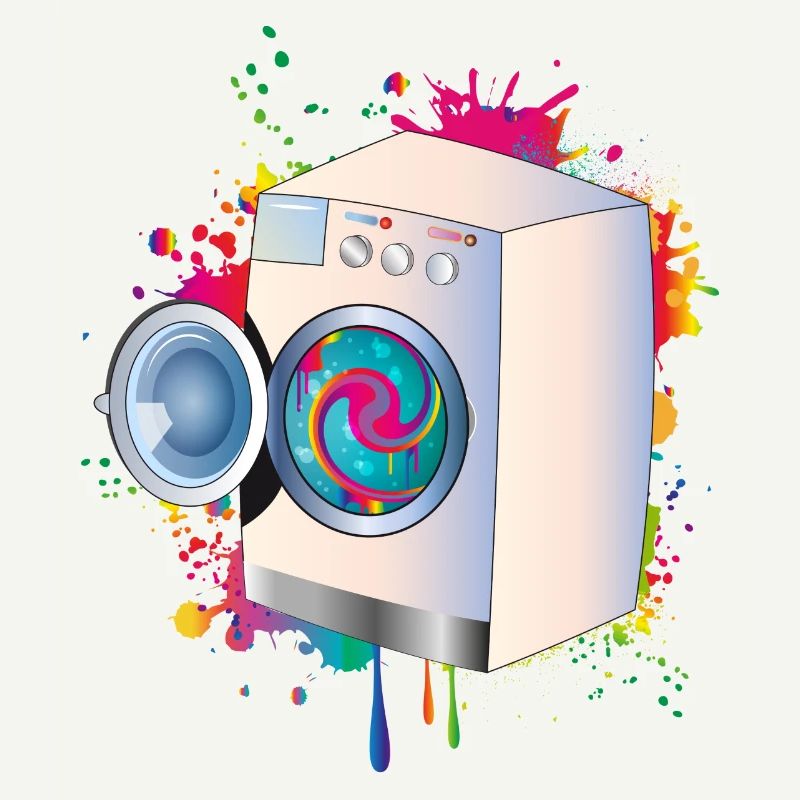 Machine à laver dans le style graffiti avec un linge de couleur