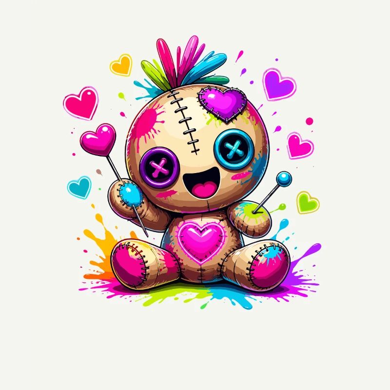Patchwork cuddly toy with neon hearts