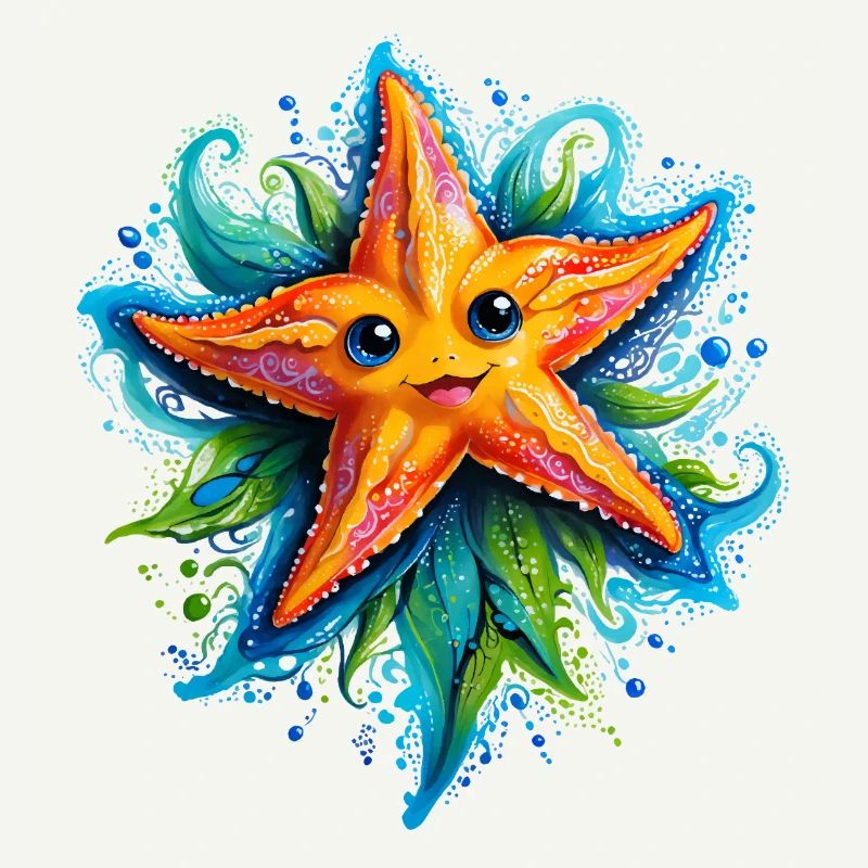 Étoile de mer jaune joyeuse dans le vortex bleu