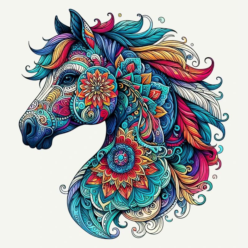 Cheval décoré de Mandalas