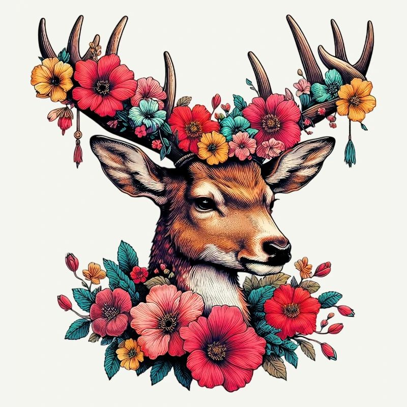 Cerf avec des fleurs