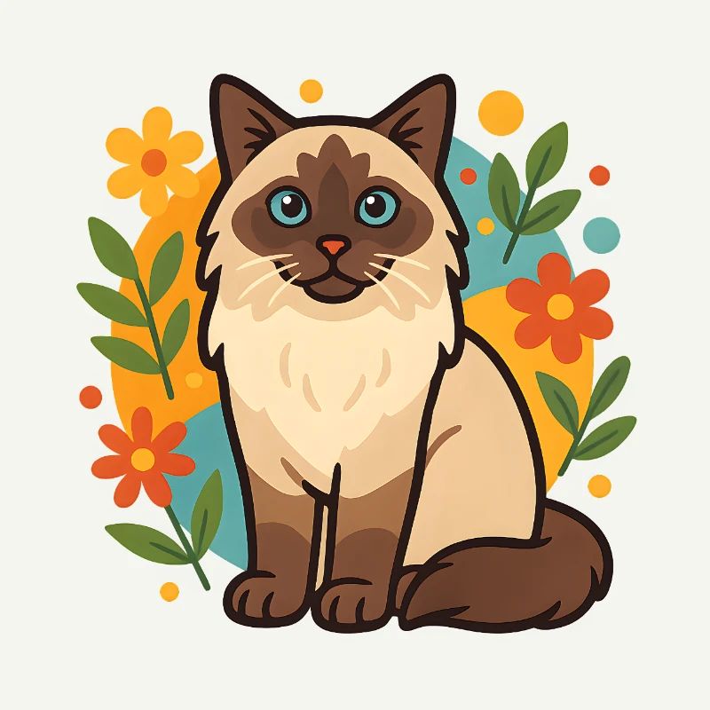 Chat Ragdoll avec cercle de fleurs