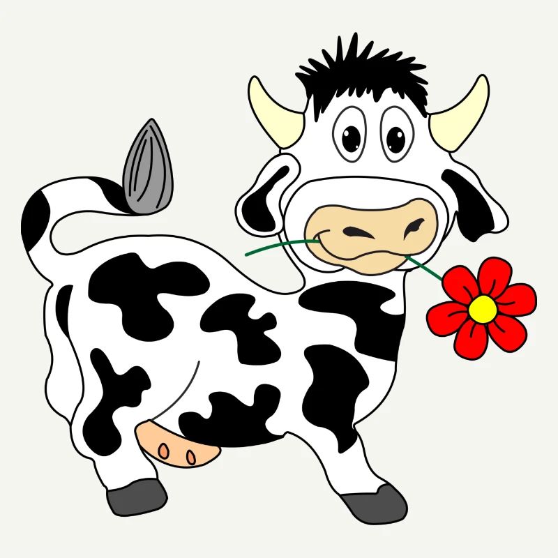 Vache avec une fleur dans la bouche
