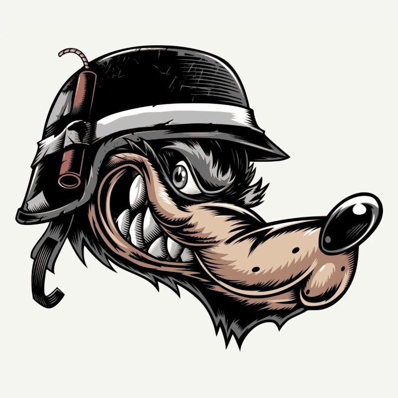 Grimmiger Comic-Wolf mit Helm