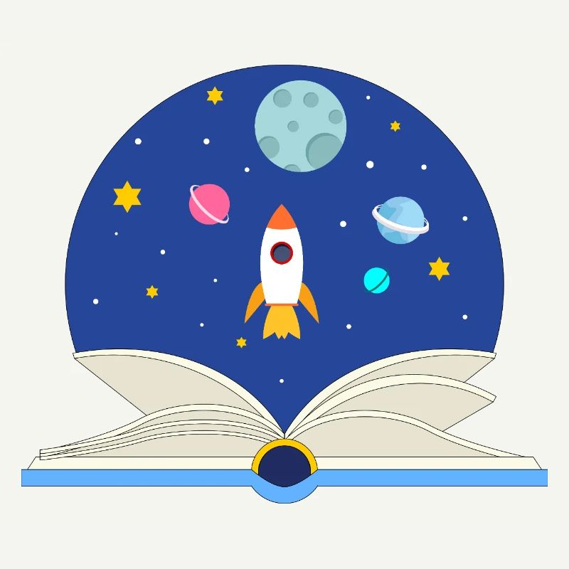Open Book with Space Scene, Imagination and Advent