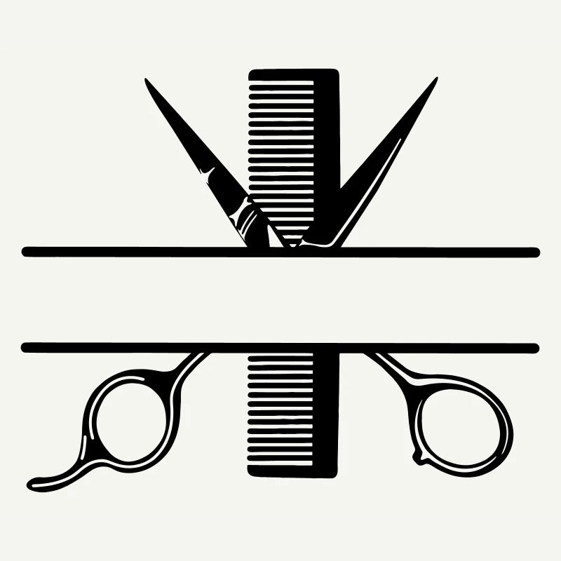 Texte bannière logo coiffeur, ciseaux avec peigne