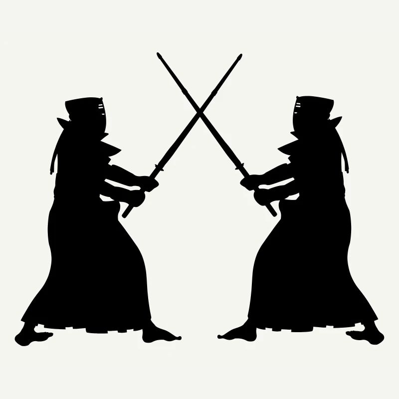 Kendo two Kendoka in fighting mode shadow figures