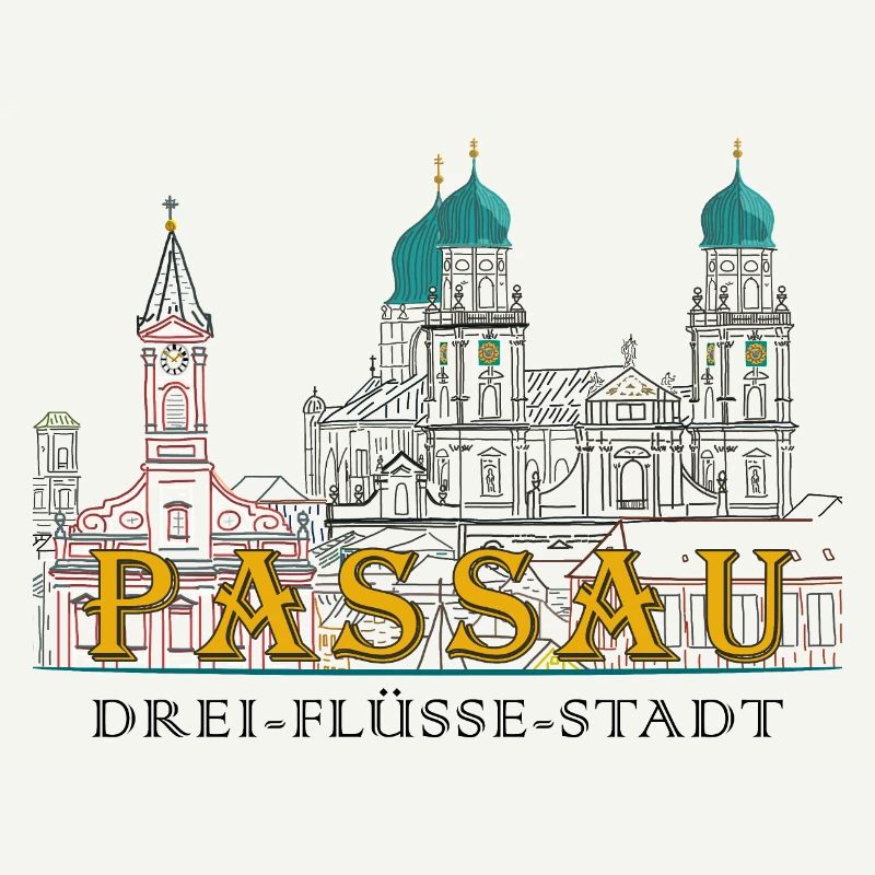 Passau Danube View, Bavaria, Germany, Drawing