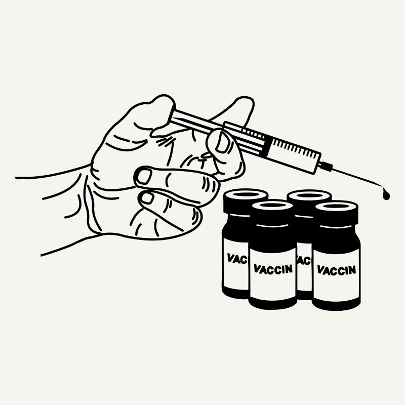 Hand mit Impfspritze und Gläsern
