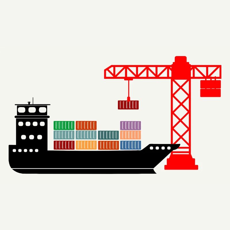 Sea container boat with crane unloading 2