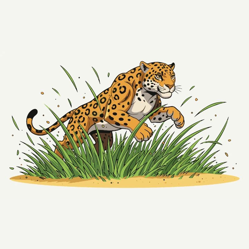 Léopard dans l’herbe – Férocité de dessin animé