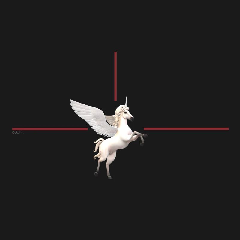 Licorne ailée devant des lignes rouges
