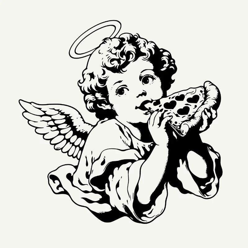 Pizza Engel – Cherub mit Pizzastück