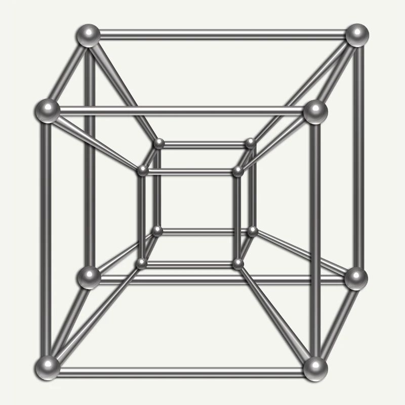 Tesseract, 4D Hypercube, argento digitale, simbolo