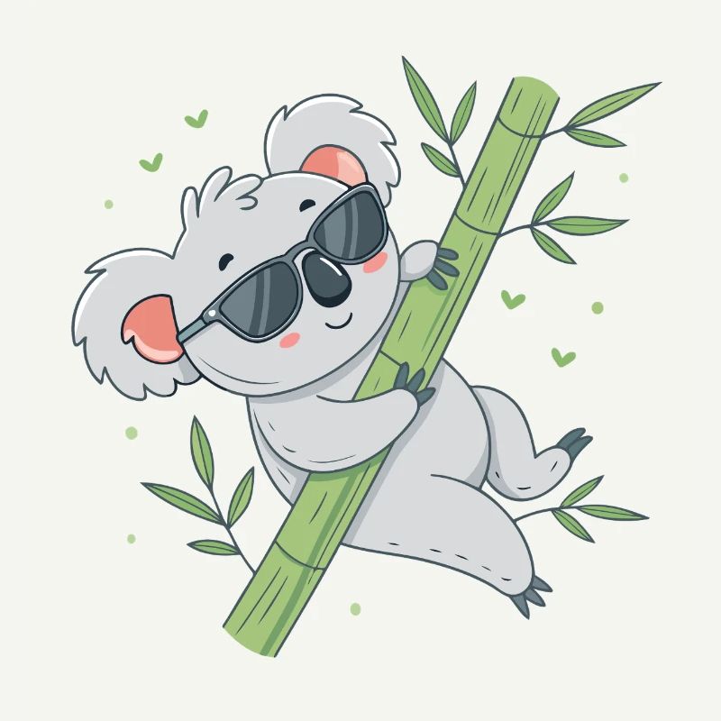 Koala auf Bambus mit Brille