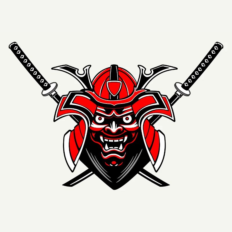 Menpō & Schwerter – Rot Schwarz Design