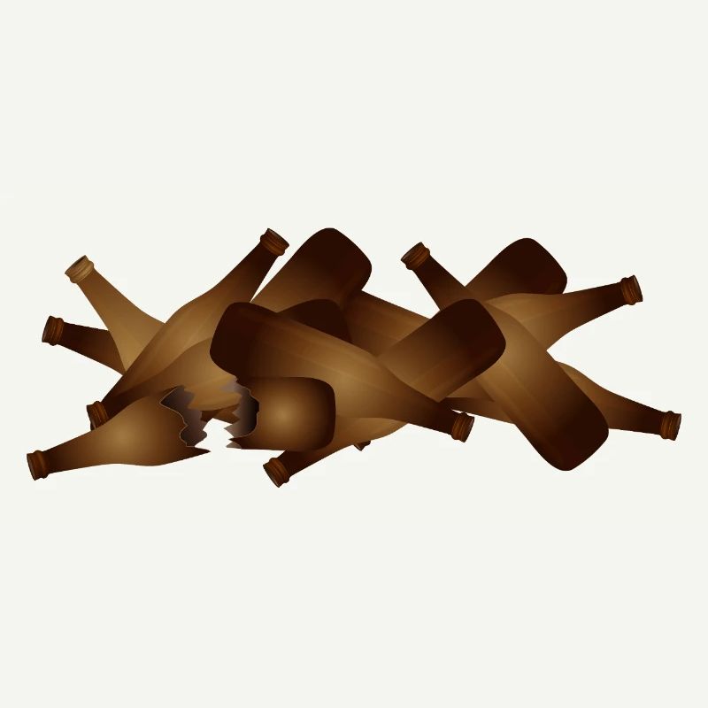 Empty brown beer bottles in a pile