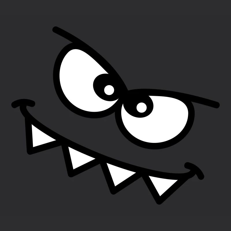 Evil Peeping Cartoon Monster Face Sharp Teeth