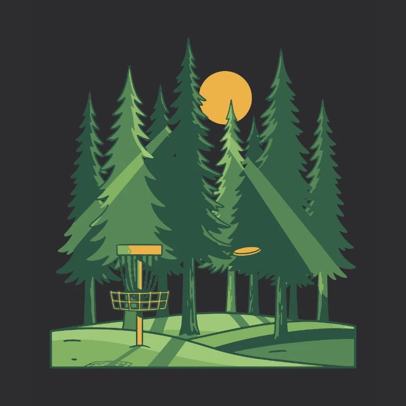 Disc Golf Forêt Coucher de soleil Scène du panier volant à disque