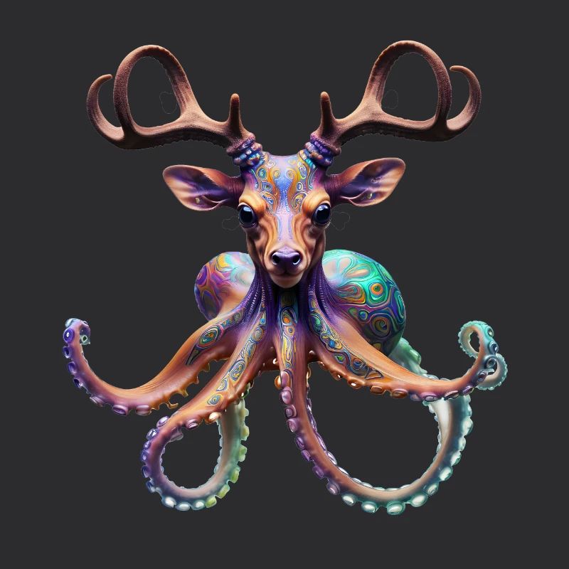 Psychedelischer Hirsch Oktopus mit Geweih