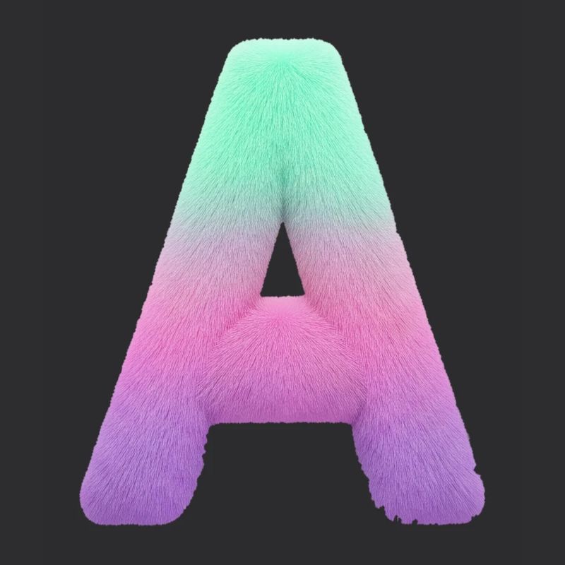 A letter with fur effect and pastel gradient