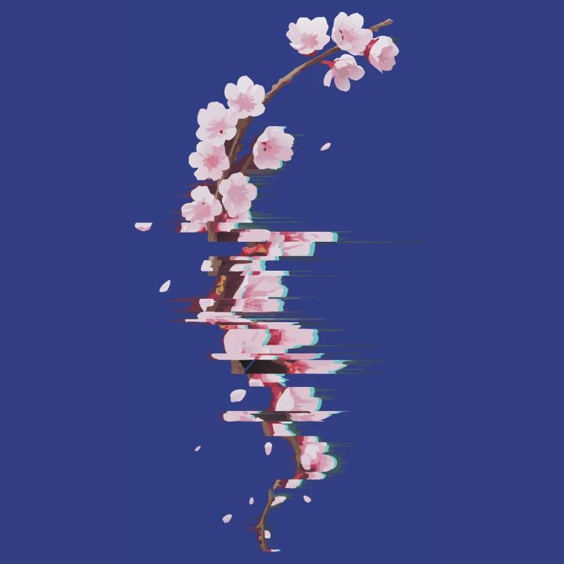 Branche moderne de Fleurs de cerisier glitch