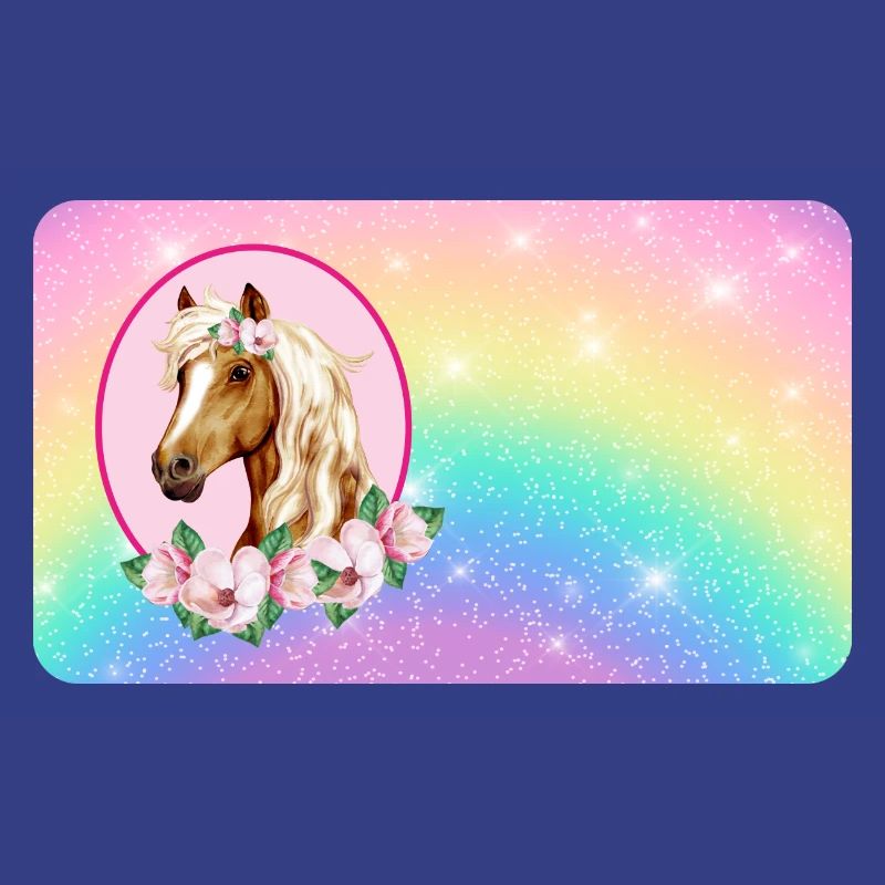 Pferd mit Blumen und Glitter Regenbogen 