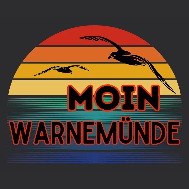 Moin Warnemünde with seagull in retro style