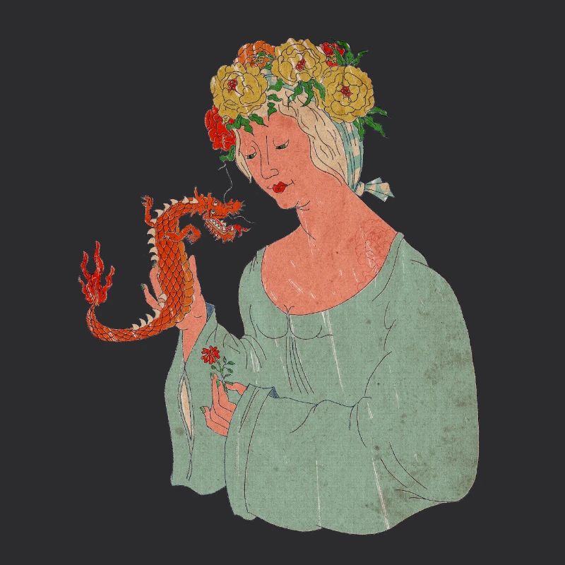 Fée des fleurs avec dragon amoureux