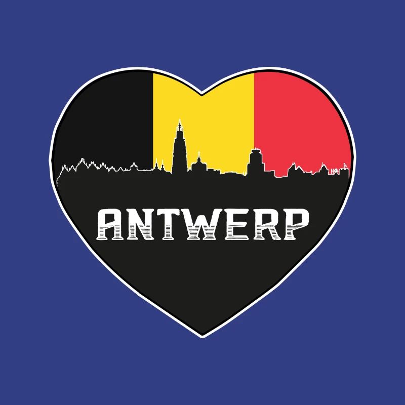 Antwerp Belgium Skyline Silhouette Belgian Flag