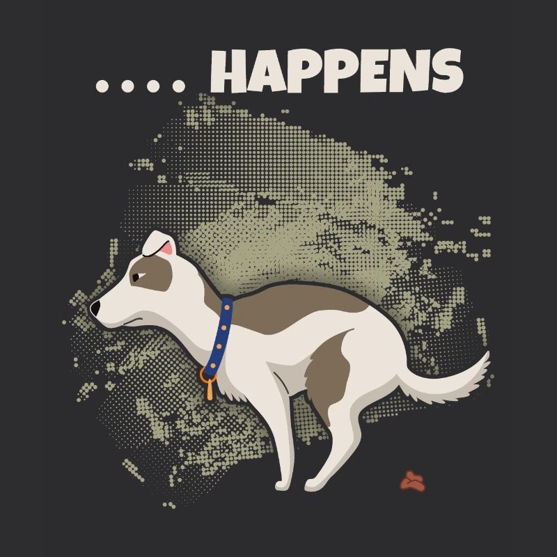 Shit happens Spruch, lustiger Hund im Comic Stil