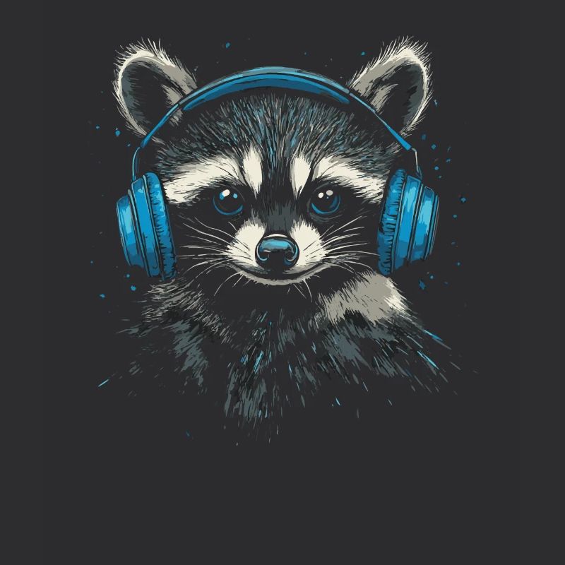 Zocker Waschbär mit blauen Kopfhörern