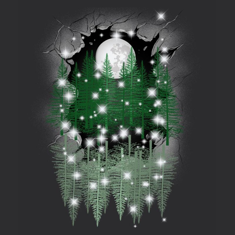 mystical nature moon forest spruce trees reflection