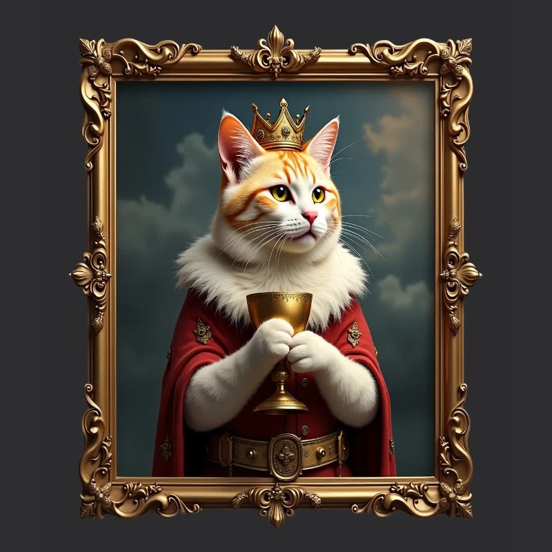 Mittelalter Katze im Bilderrahmen Kunst Krone