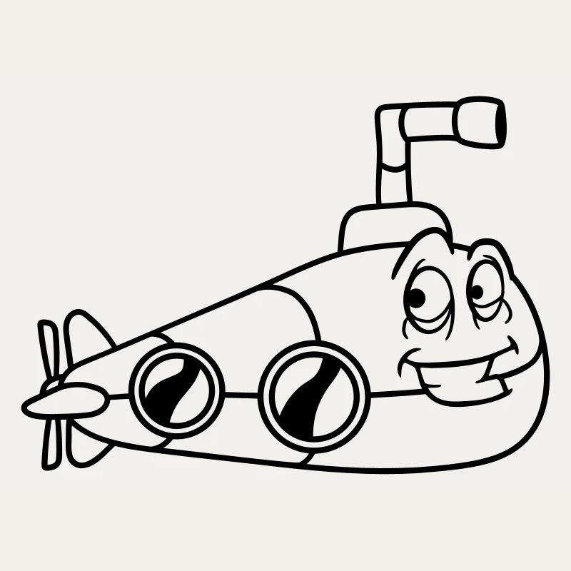 Lustiges U-Boot mit Gesicht Lächelt Comic Cartoon
